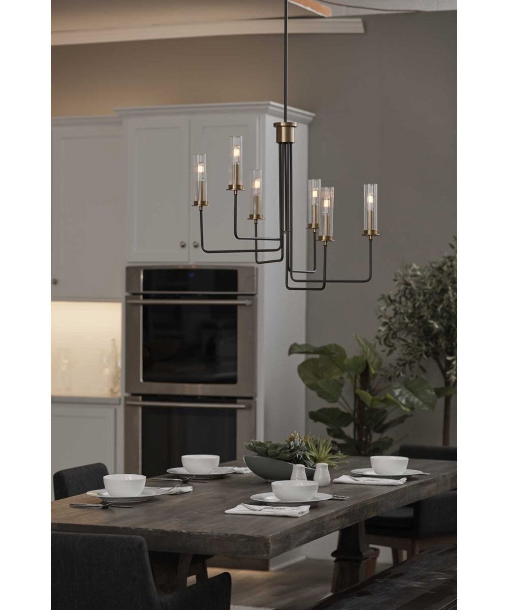 Rainey 6-Light Clear Fluted Ribbed Glass Modern Chandelier Light Graphite