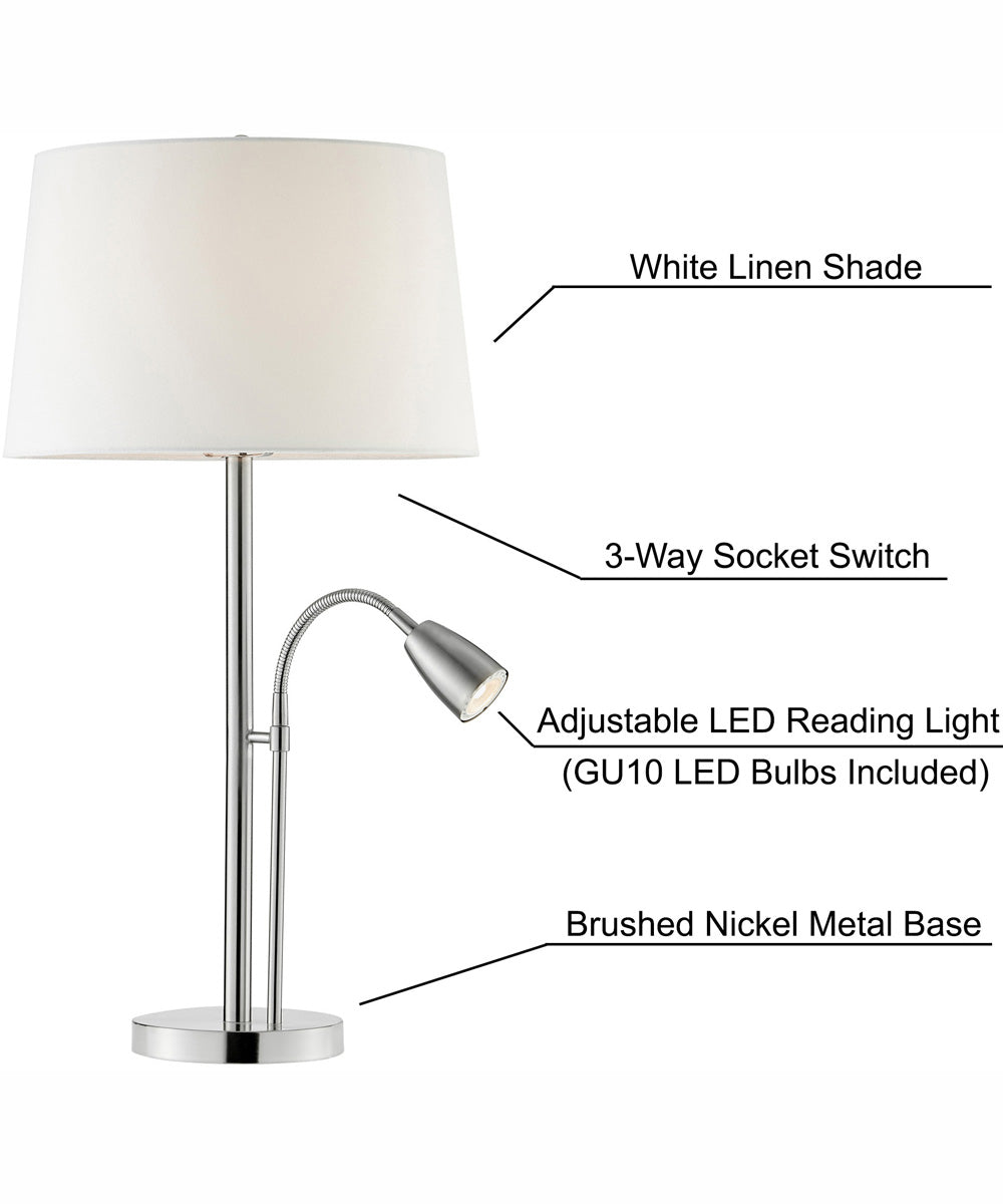 Nanette 1-Light 2 Pack-Table Lamp With Reading Brushed Nickel/White Linen