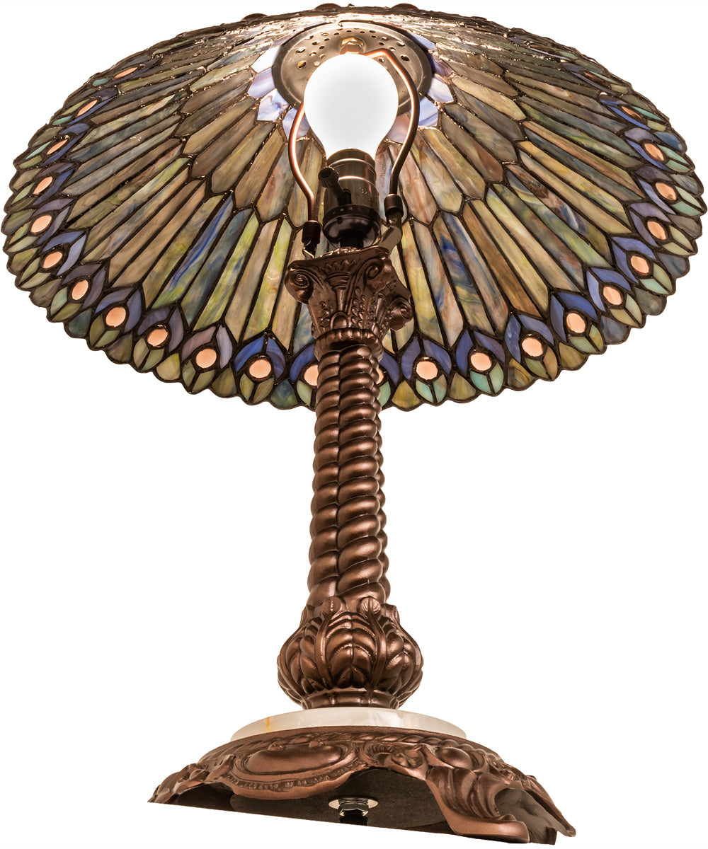23" High Tiffany Jeweled Peacock Table Lamp