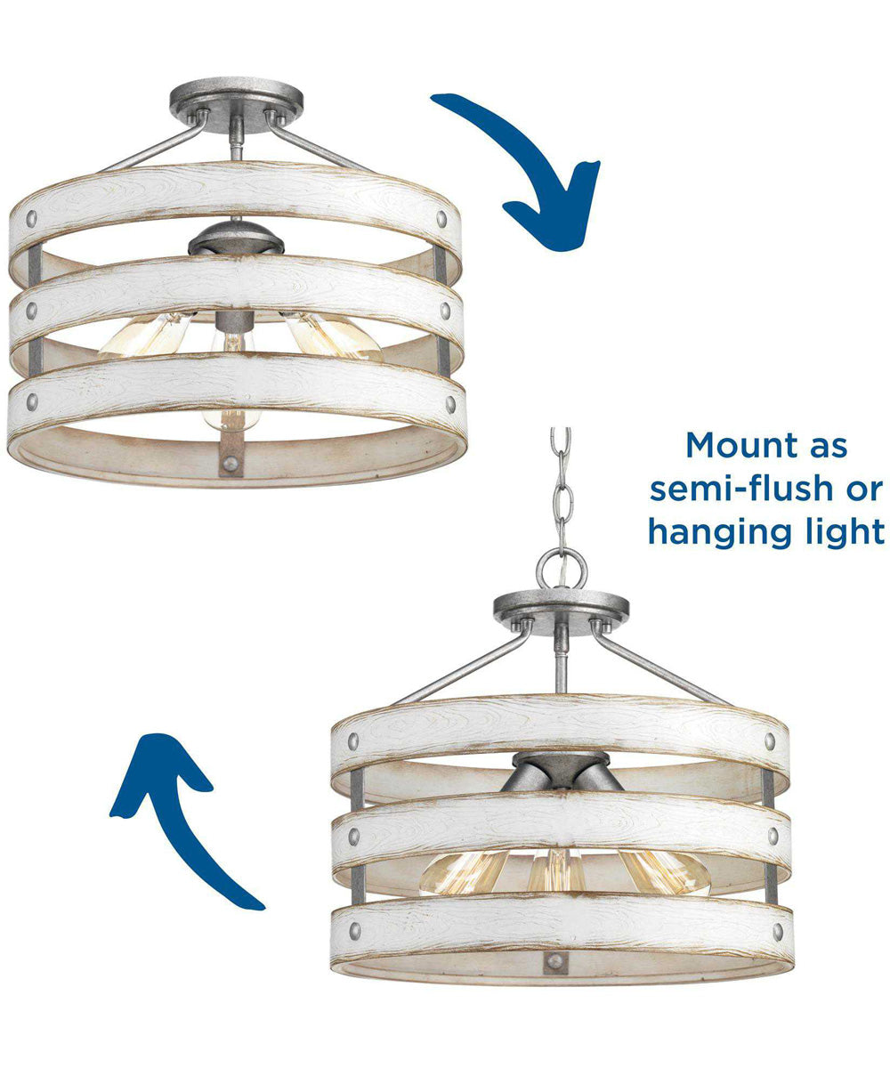 Gulliver 3-Light 17" Semi-Flush Convertible Galvanized Finish