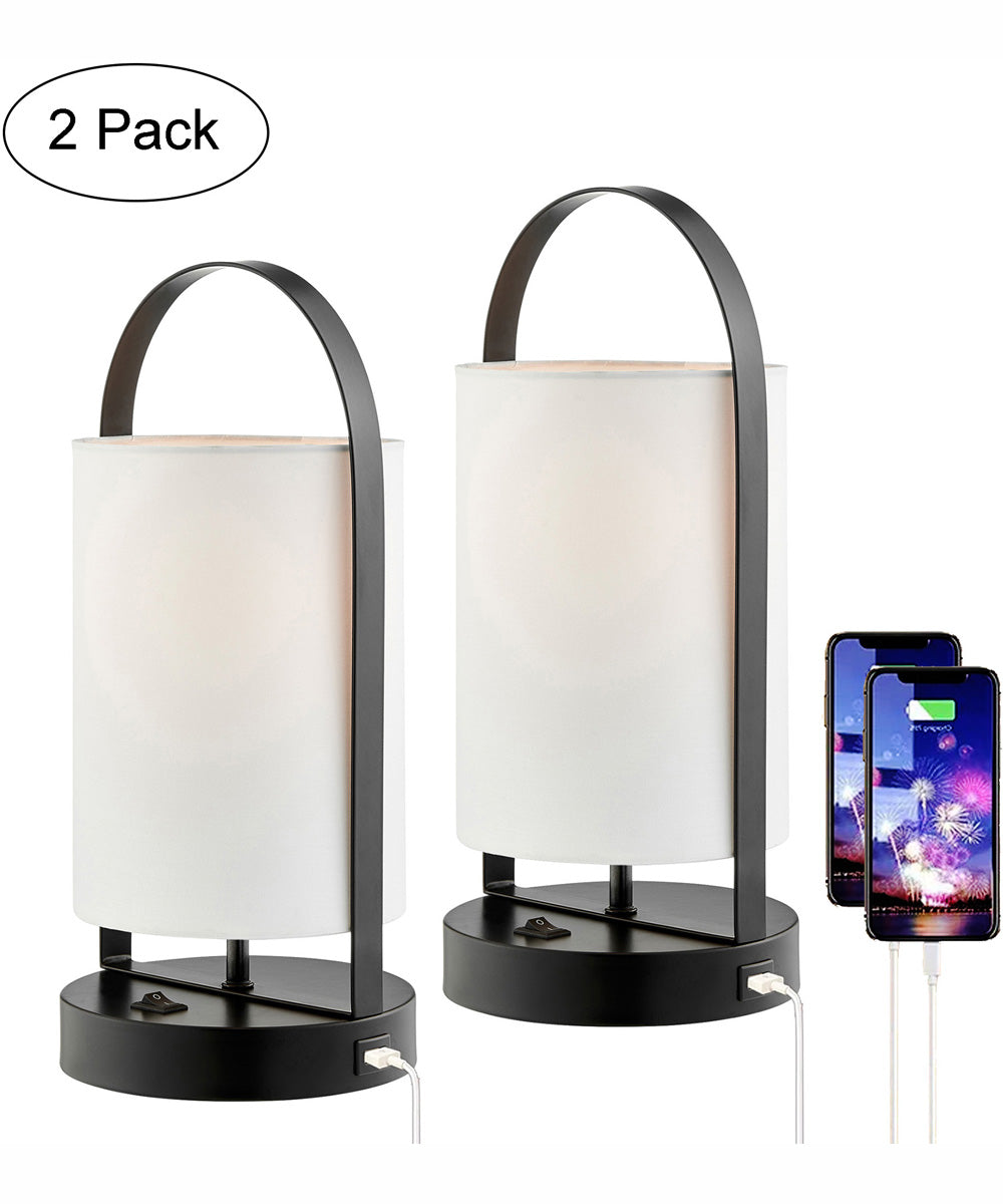 Obelia 1-Light 2 Pack-Table Lamp Black/Fabric Shade With Usb