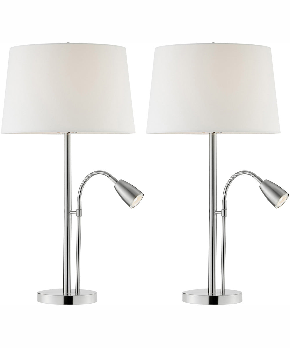 Nanette 1-Light 2 Pack-Table Lamp With Reading Brushed Nickel/White Linen