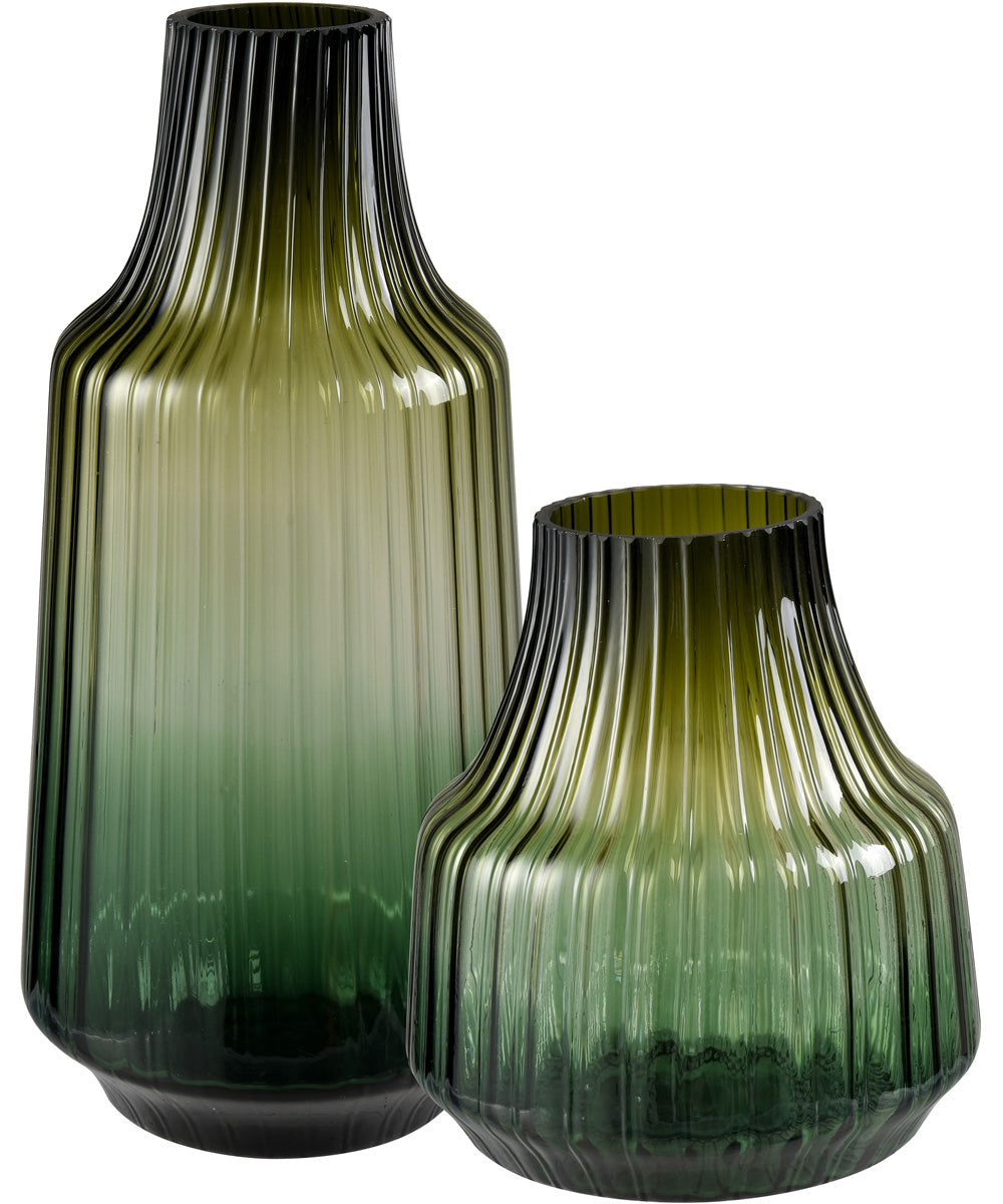 Velasco Ribbed Vase - Small Green Ombre