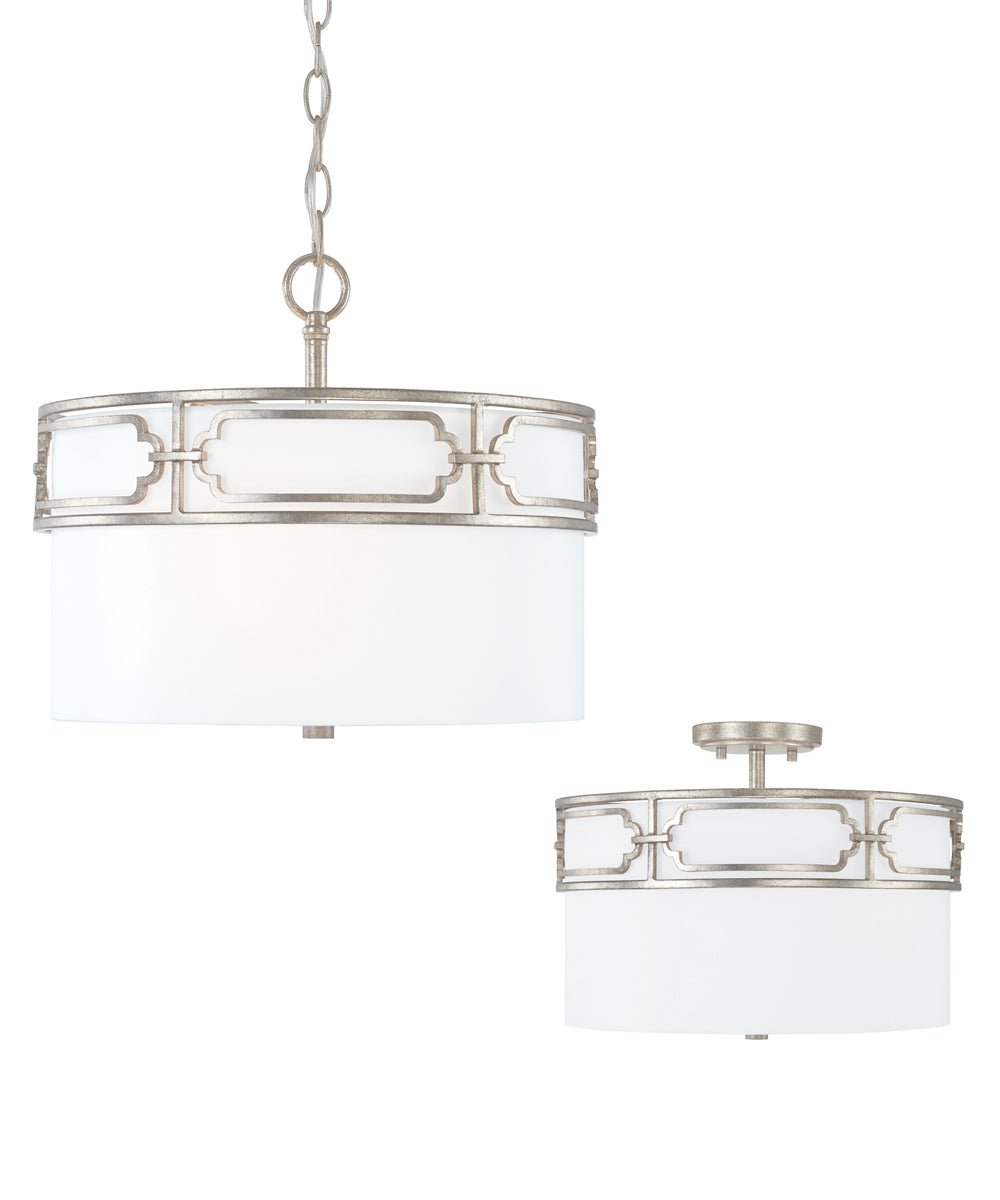 Merrick 3-Light Dual-Mount Semi-Flush/Pendant Mount In Antique Silver