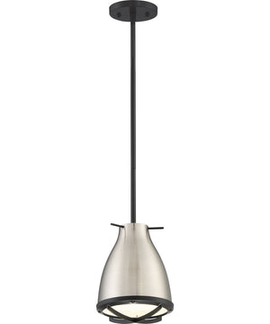 7"W Thrust 1-Light Pendant Brushed Nickel / White Accents