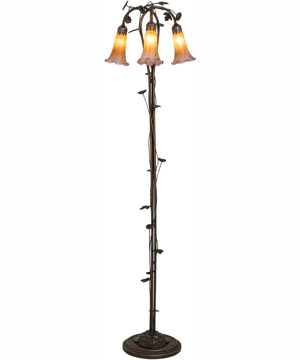 58" High Amber/Purple Tiffany Pond Lily 3 Light Floor Lamp