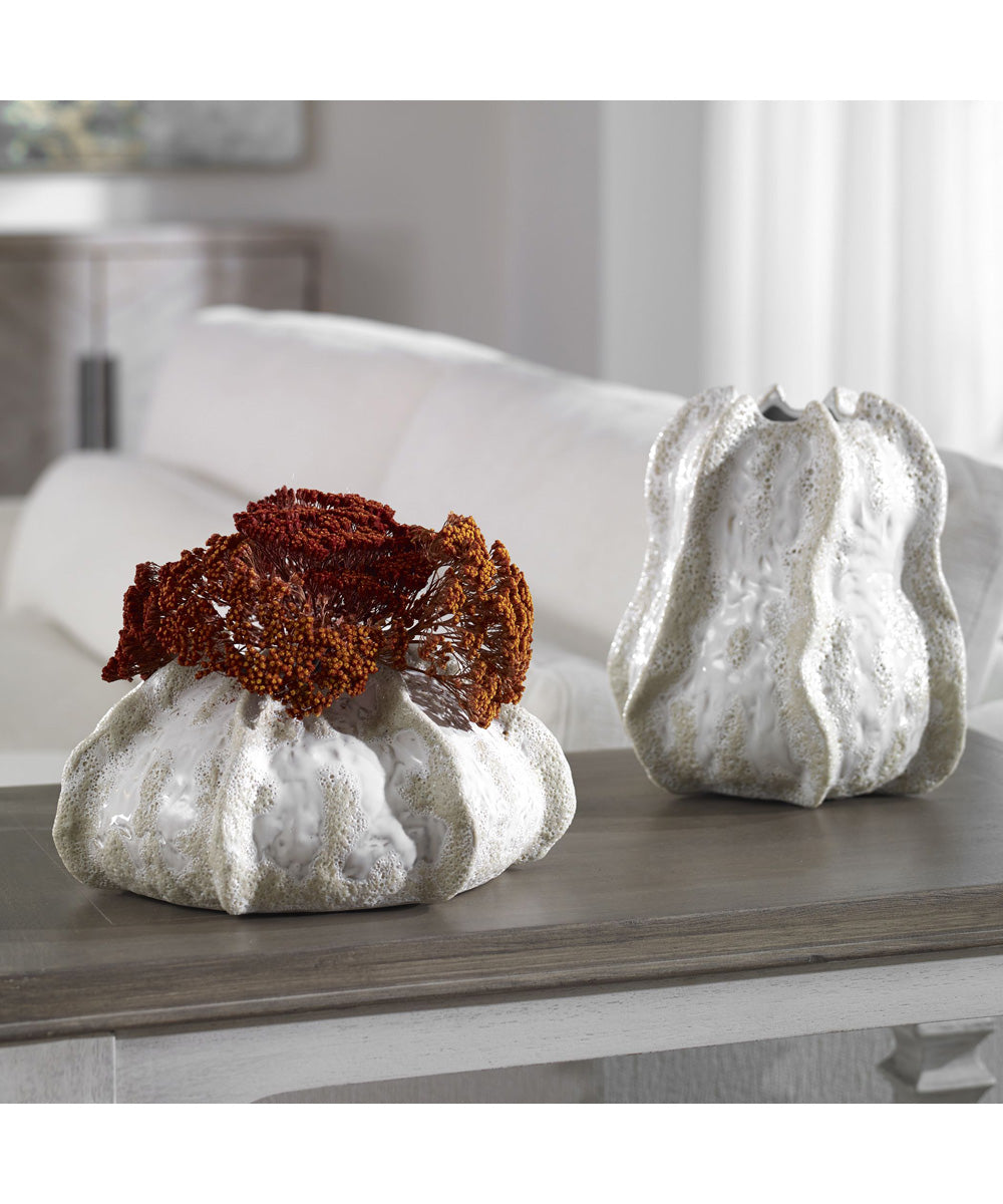 Urchin Textured Ivory Vases, Set of 2