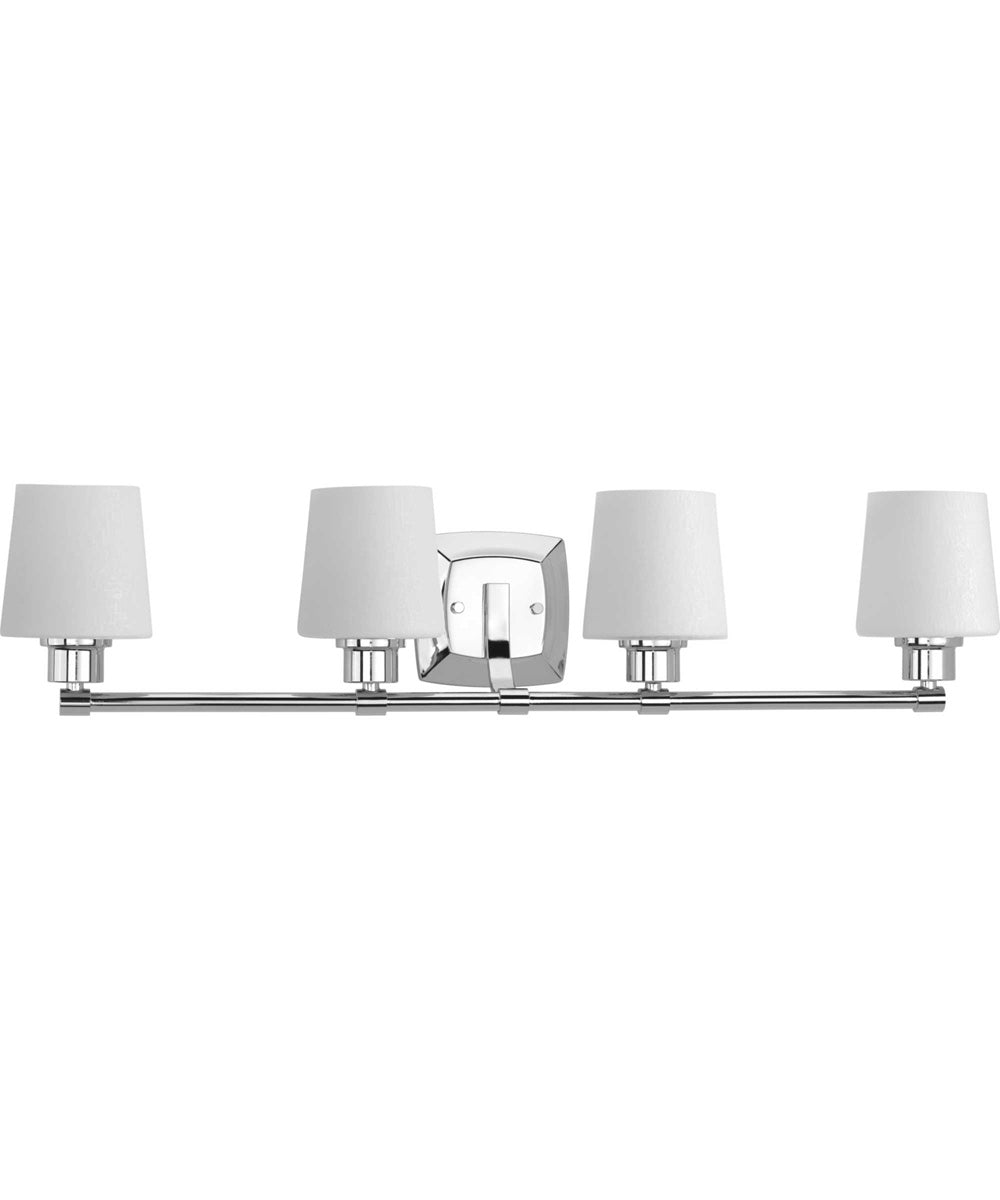 Modern 4-Light Bathroom Vanity Light - Brushed Nickel With Etched White Glass Shades - Homenhancements