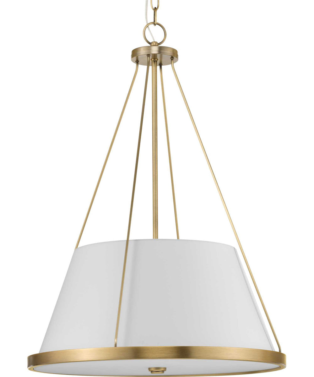 Saffert 3-Light New Traditional White Linen Glass Pendant Light Vintage Brass