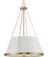Saffert 3-Light New Traditional White Linen Glass Pendant Light Vintage Brass