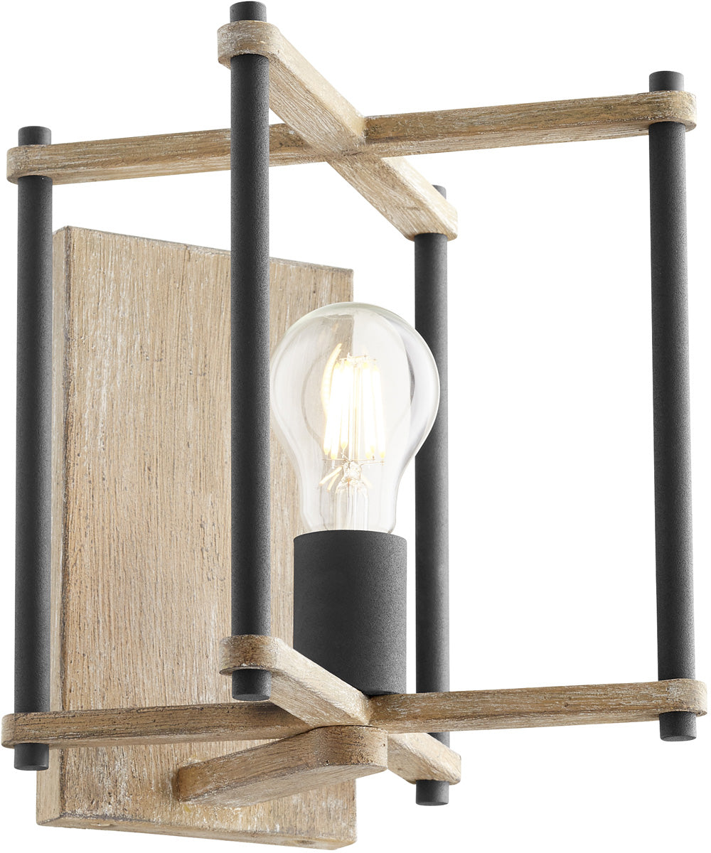 Silva 1-light Wall Mount Light Fixture Textured Black w/ Weathered Oak Finish