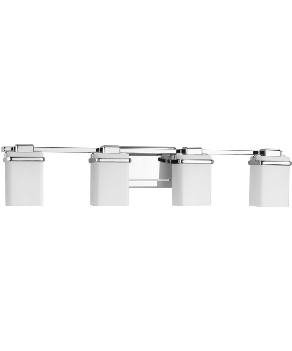 Metric 4-Light Etched White Glass Glass Coastal Bath Vanity Light Polished Chrome