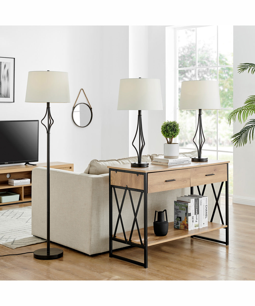 Yaella 1-Light 3Pcs Floor & Table Lamp Set D. Bronze/Fabric