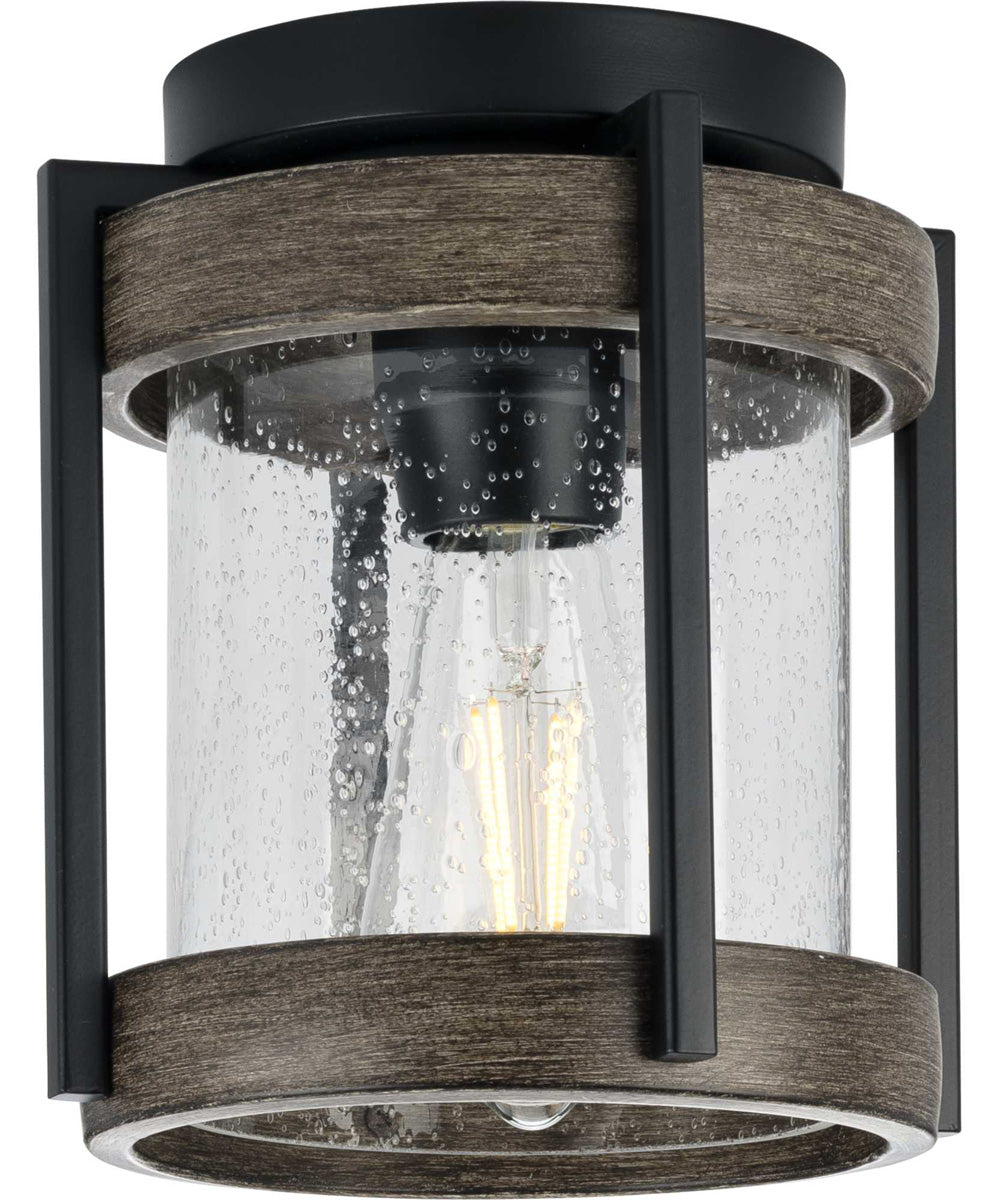 Whitmire  1-Light with Aged Oak Accents Clear Seeded Glass Farmhouse Outdoor Ceiling Mount Light Matte Black