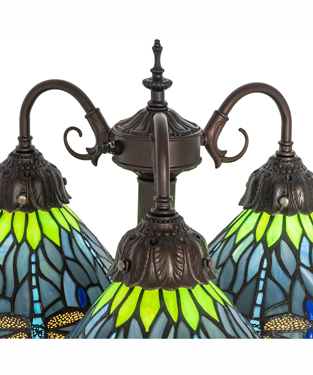 23" High Tiffany Hanginghead Dragonfly 3 Light Table Lamp