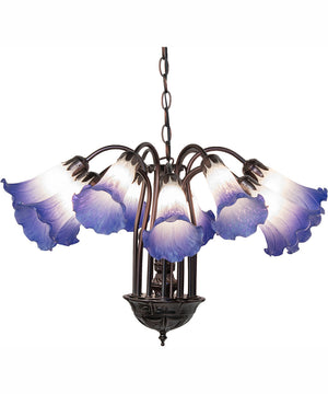 24" Wide Blue/White Tiffany Pond Lily 12 Light Chandelier