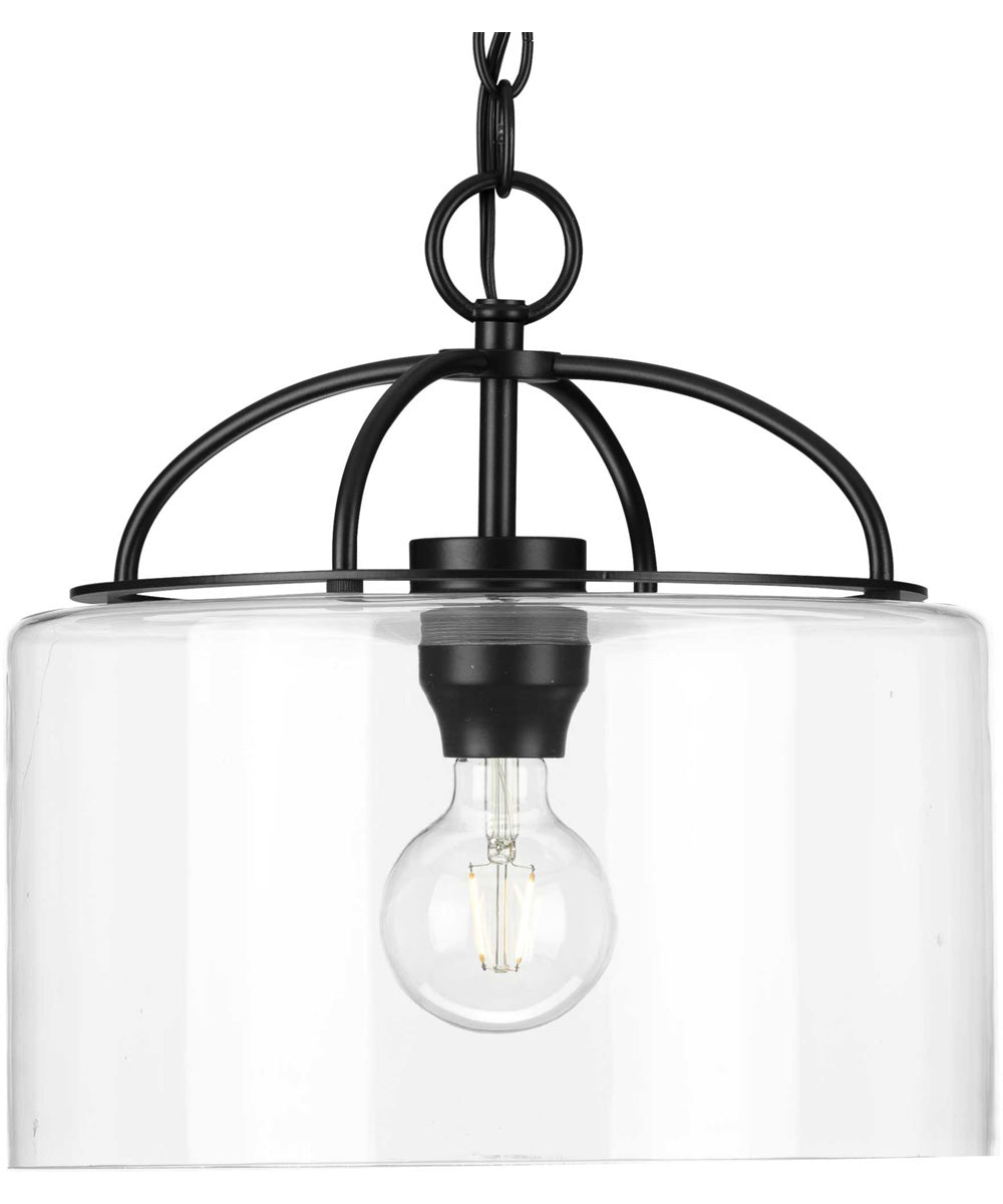 Leyden 1-Light Clear Glass Farmhouse Style Hanging Pendant Light Matte Black