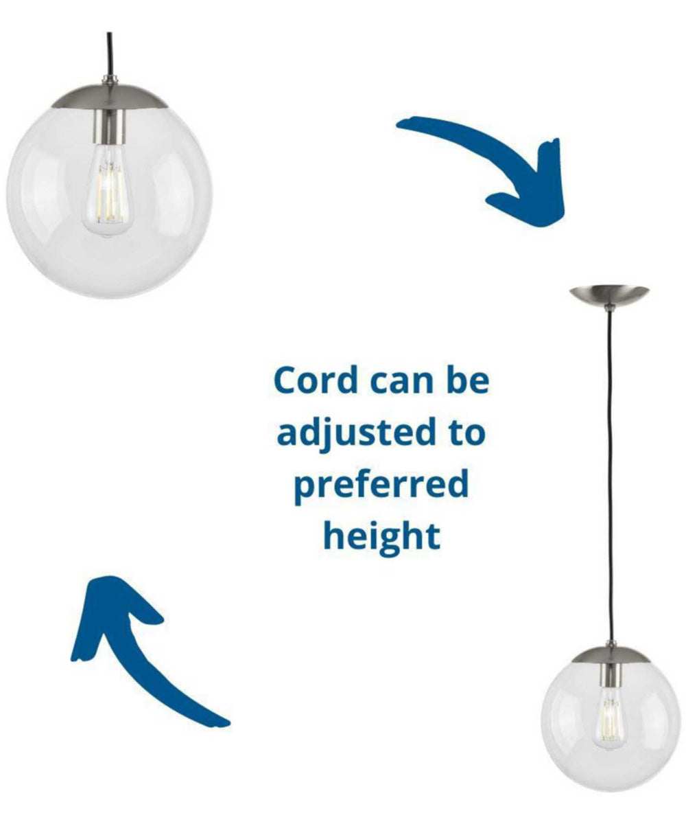 Atwell 12-inch Clear Glass Globe Large Hanging Pendant Light Brushed Nickel