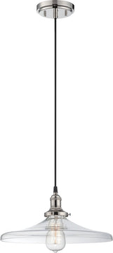 14"W Vintage 1-Light Pendant Polished Nickel