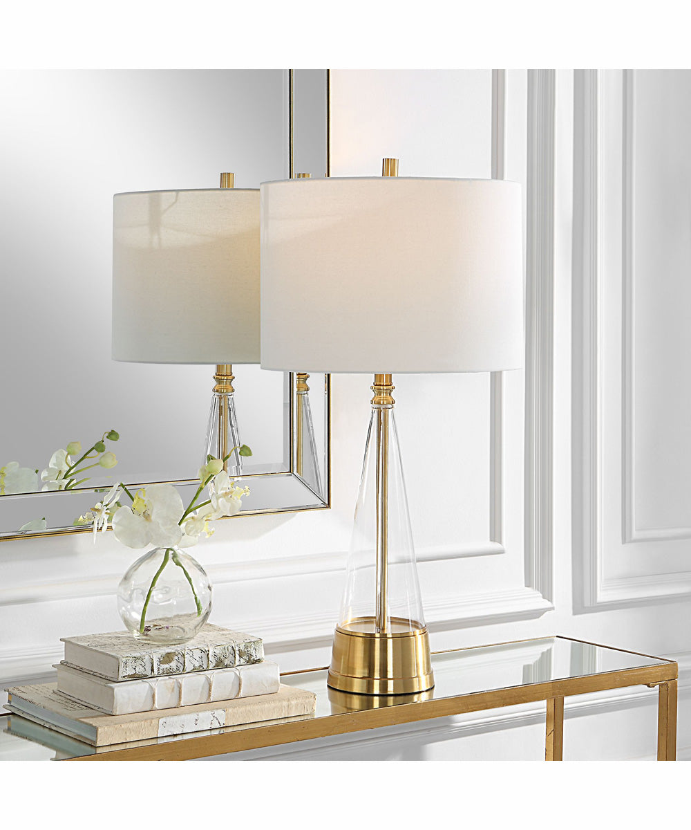 29"H 1-Light Table Lamp Metal and Glass in Antique Brass with a Round Shade