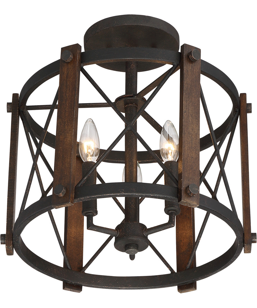 Baron Medium 3-light Semi Flush Mount Marcado Black