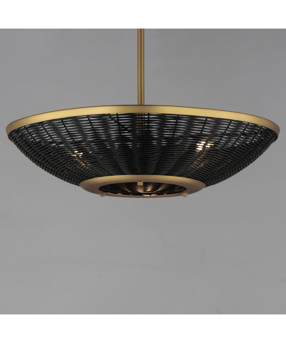 Rattan 20 inch 3-Light Pendant Natural Aged Brass