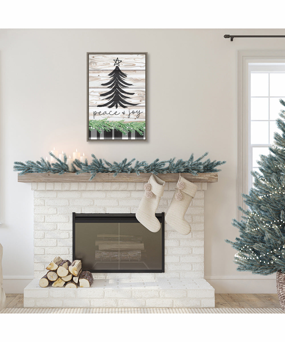 Framed Peace and Joy Christmas Tree by Art Nd Canvas Wall Art Print (23  W x 33  H), Sylvie Greywash Frame