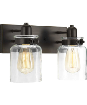 Calhoun 2-Light Clear Glass Farmhouse Bath Vanity Light Antique Bronze