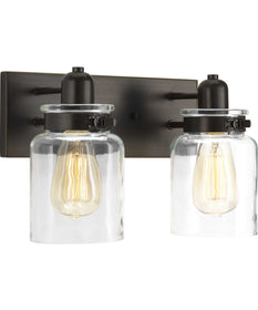 Calhoun 2-Light Clear Glass Farmhouse Bath Vanity Light Antique Bronze