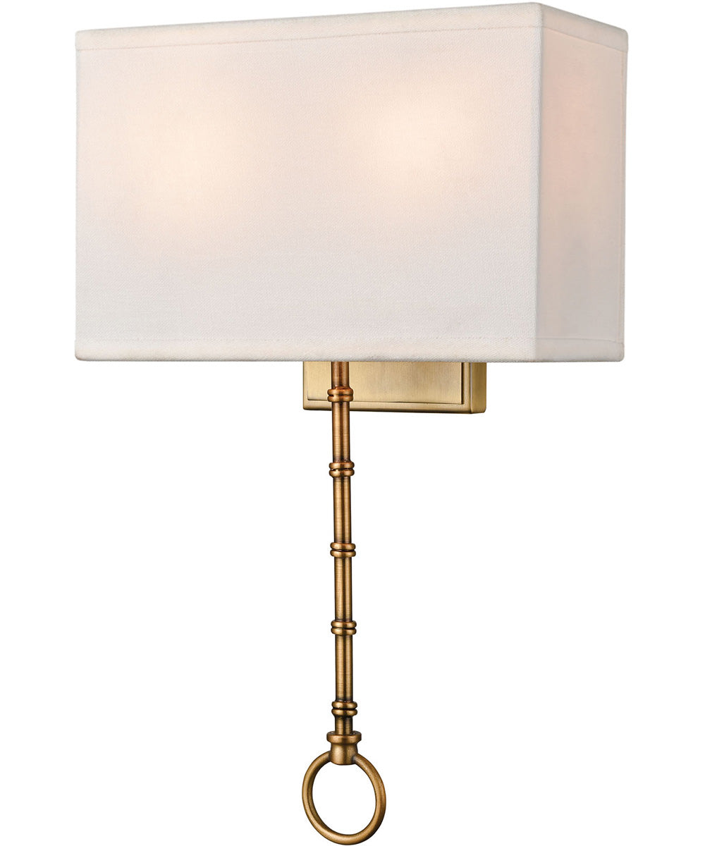 Shannon 2-Light Sconce Warm Brass/White Fabric Shade