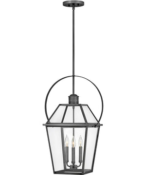 Nouvelle 3-Light Medium Outdoor Hanging Lantern in Blackened Brass