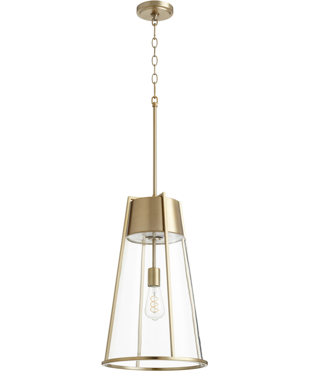 22"W 1-light Pendant Aged Brass w/ Clear
