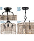 Lavelle 3-Light Mocha finish Rattan Convertible Semi-Flush Ceiling or Hanging Pendant Light Matte Black