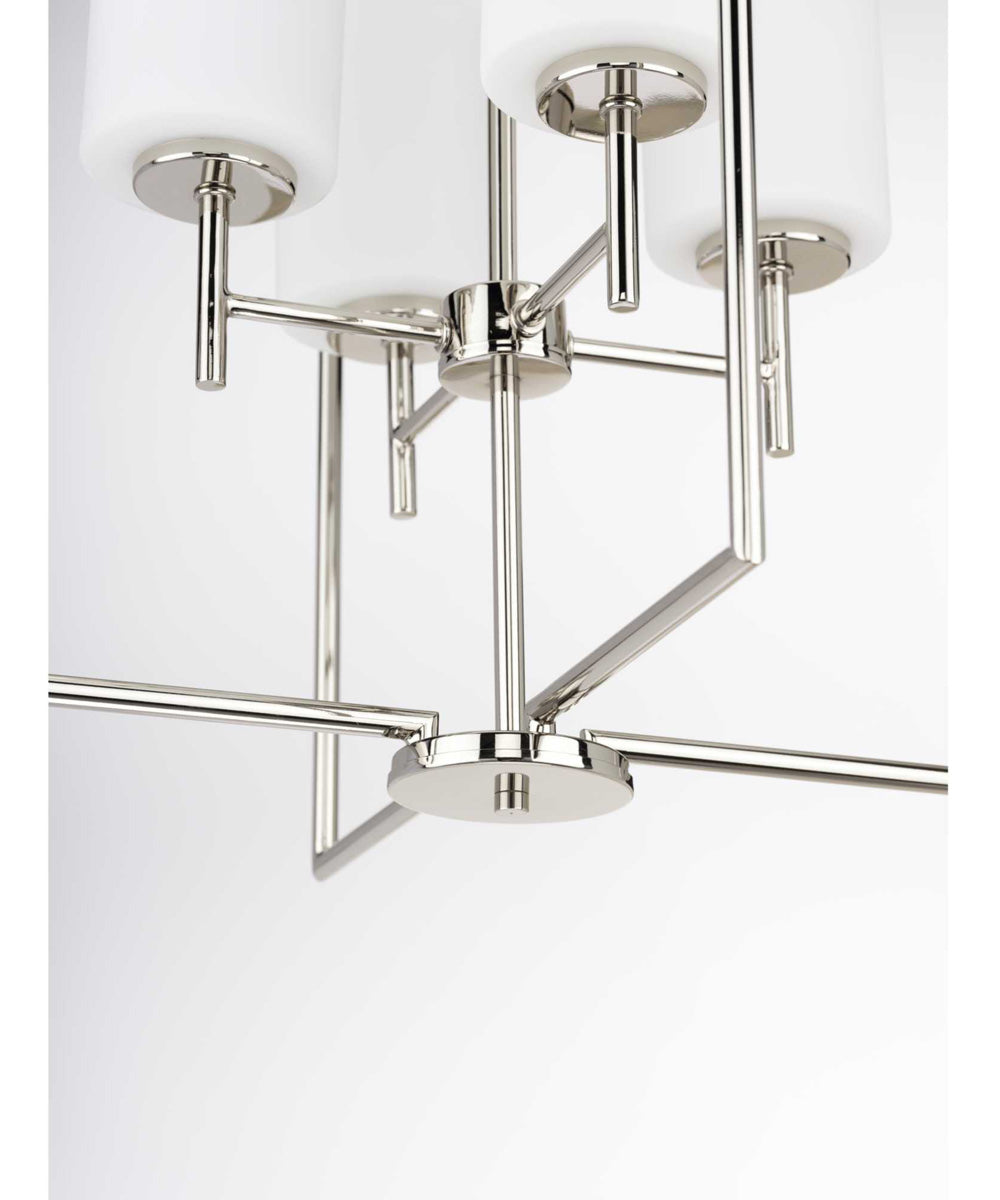 Replay 4-Light Etched White Glass Modern Pendant Light Polished Nickel