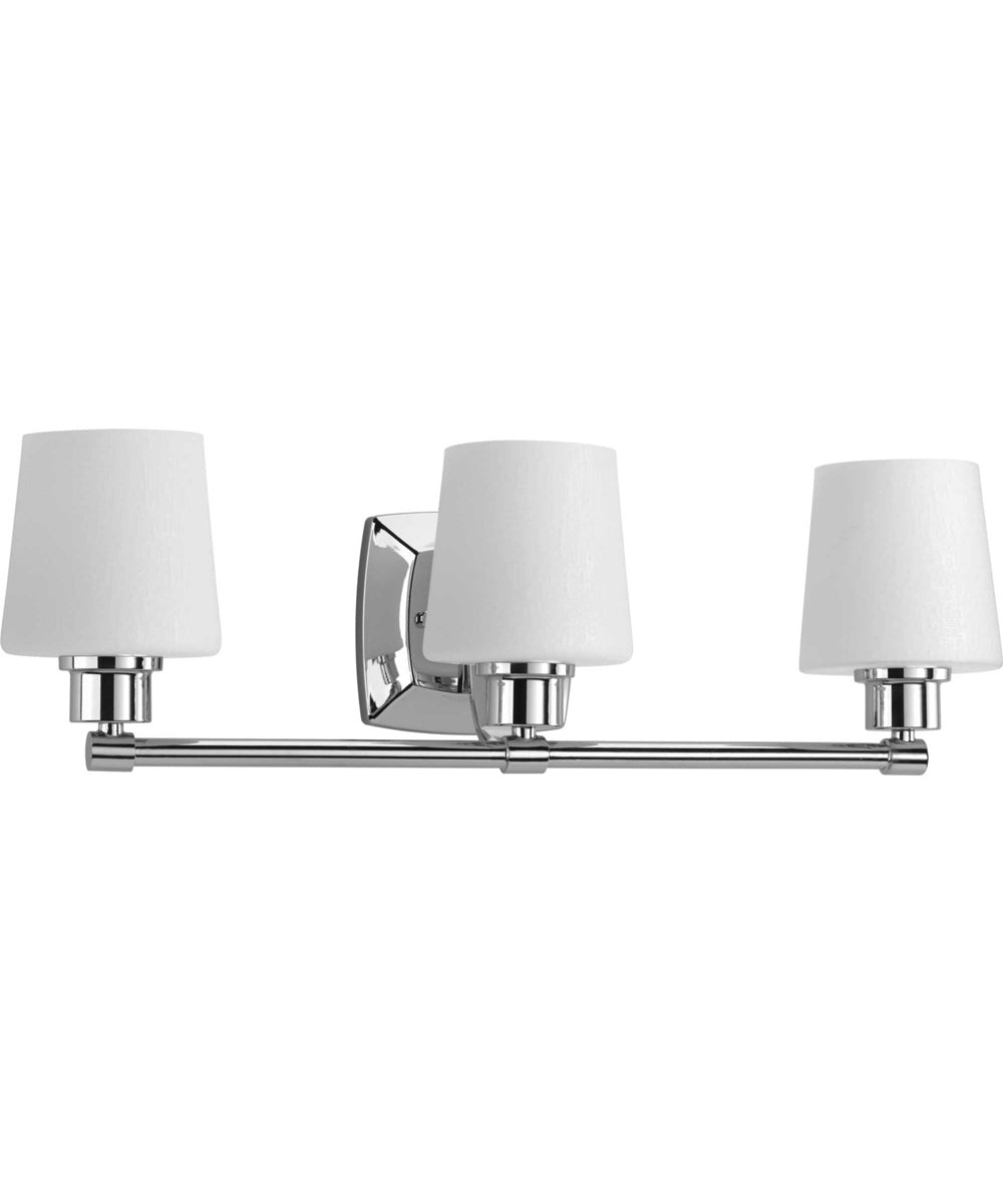Glance 3-Light Etched White Linen Glass Farmhouse Bath Vanity Light Polished Chrome