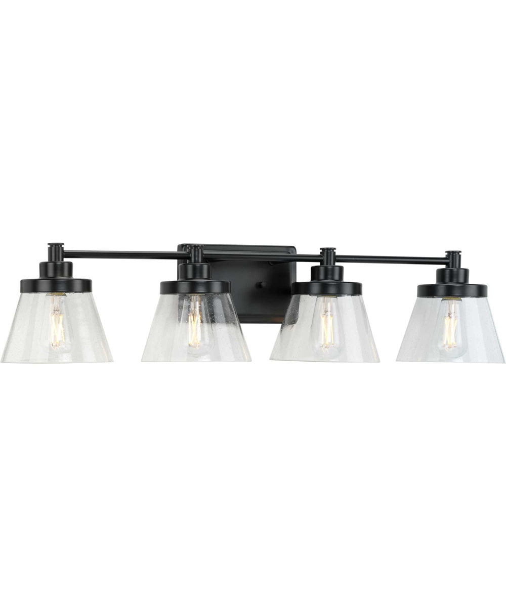 Hinton 4-Light Clear Seeded Glass Farmhouse Bath Vanity Light Matte Black