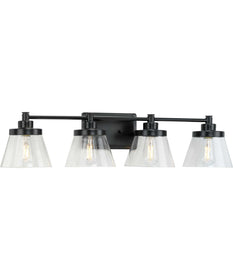 Hinton 4-Light Clear Seeded Glass Farmhouse Bath Vanity Light Matte Black