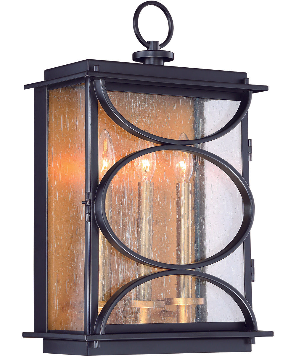 Hamilton 3-Light Outdoor Wall Light Midnight/Patina Aged Brass