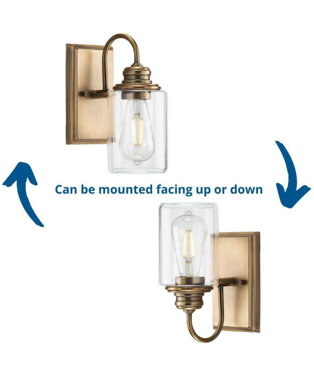 Aiken 1-Light Vintage Style Brass Clear Glass Farmhouse Style Bath Vanity Wall Light Vintage Brass