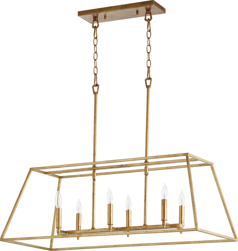 35"W Gabriel 6-light Linear Island Pendant Gold Leaf