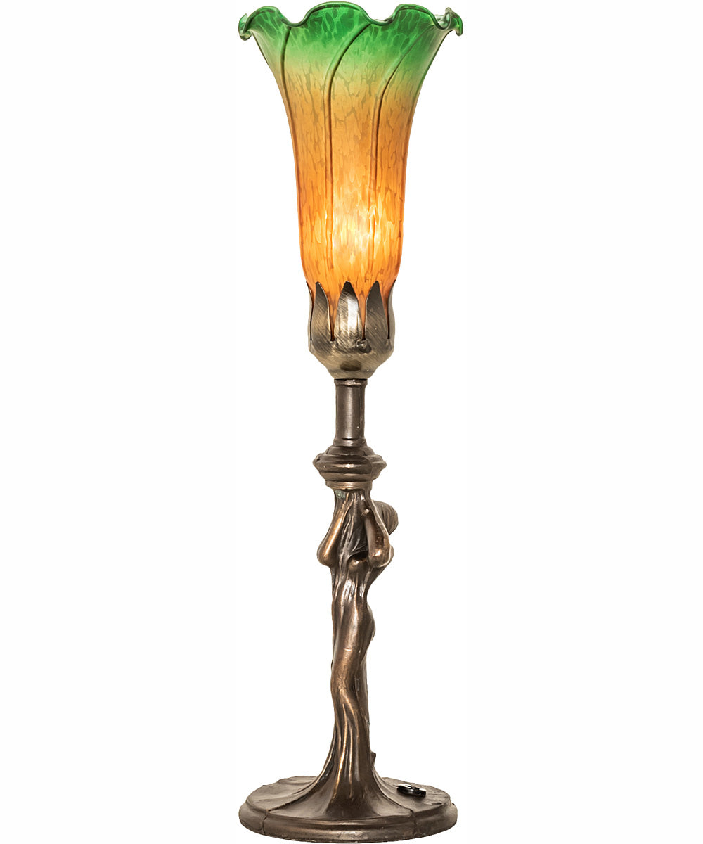 15" High Amber/Green Tiffany Pond Lily Nouveau Lady Accent Lamp