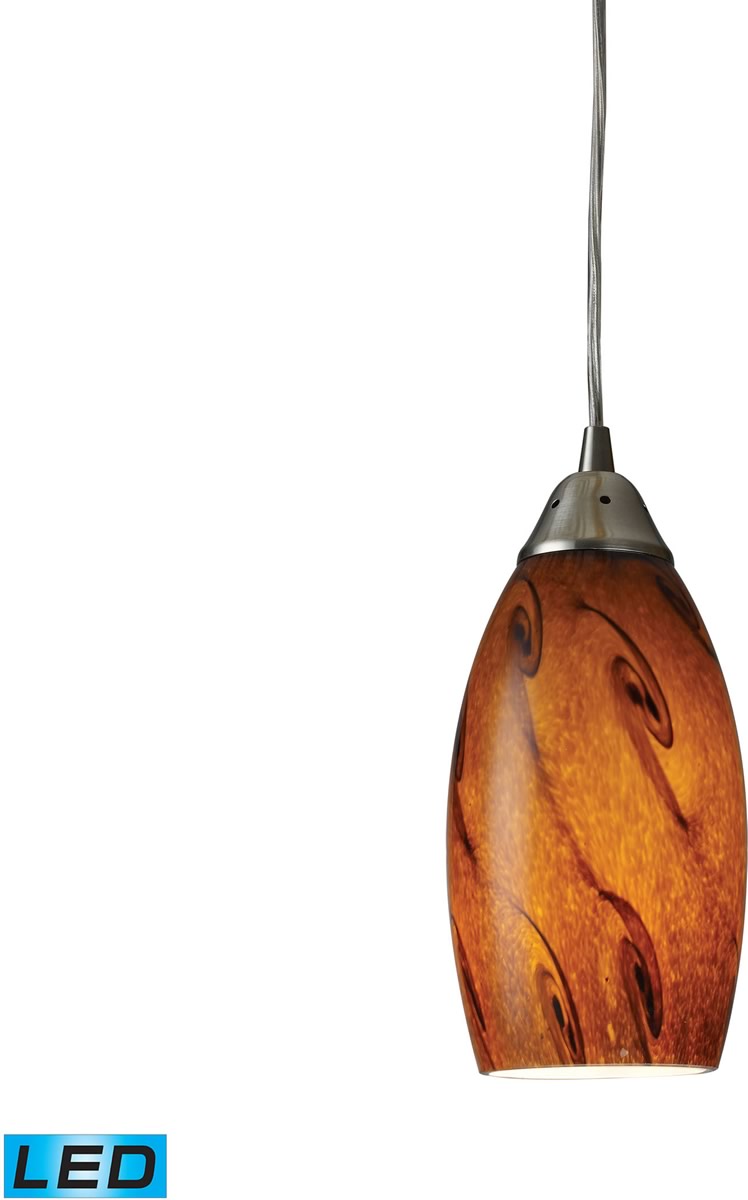 5"W Galaxy 1-Light LED Pendant Brown/Satin Nickel