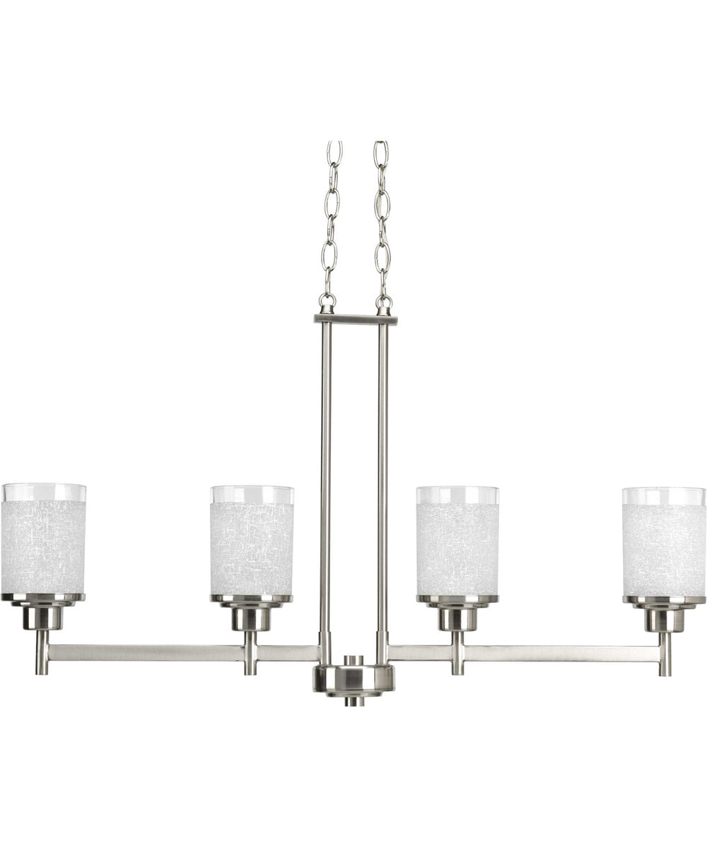 Alexa 4-Light Etched Linen With Clear Edge Glass Modern Linear Chandelier Light Brushed Nickel