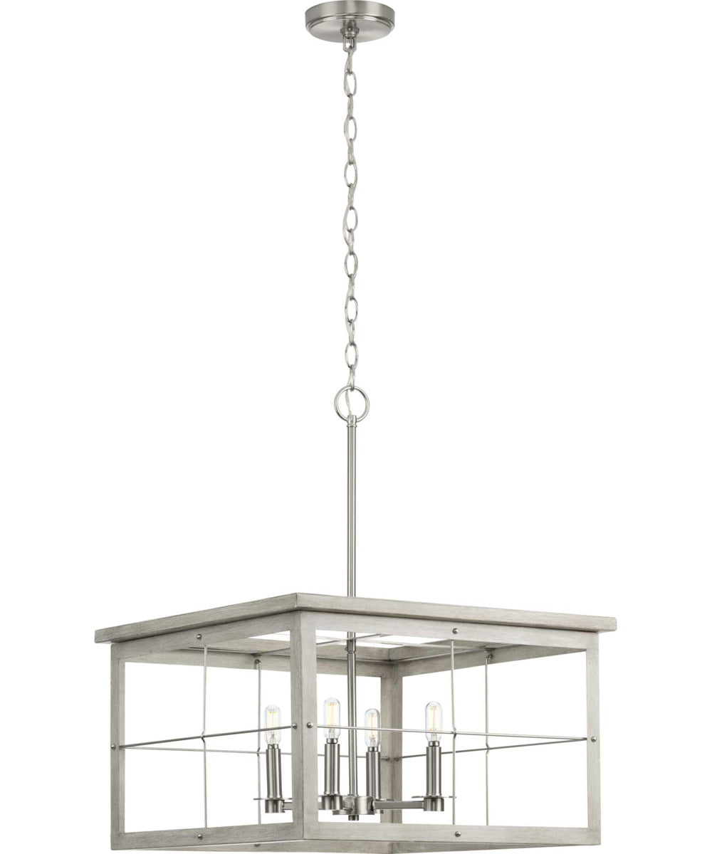 Hedgerow 4-Light Grey Washed Oak Farmhouse Style Chandelier Light Brushed Nickel