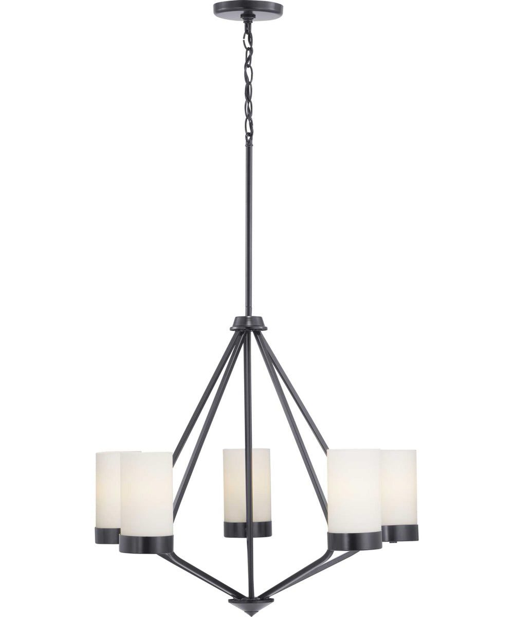 Elevate 5-Light Etched White Glass Mid-Century Modern Chandelier Light Matte Black