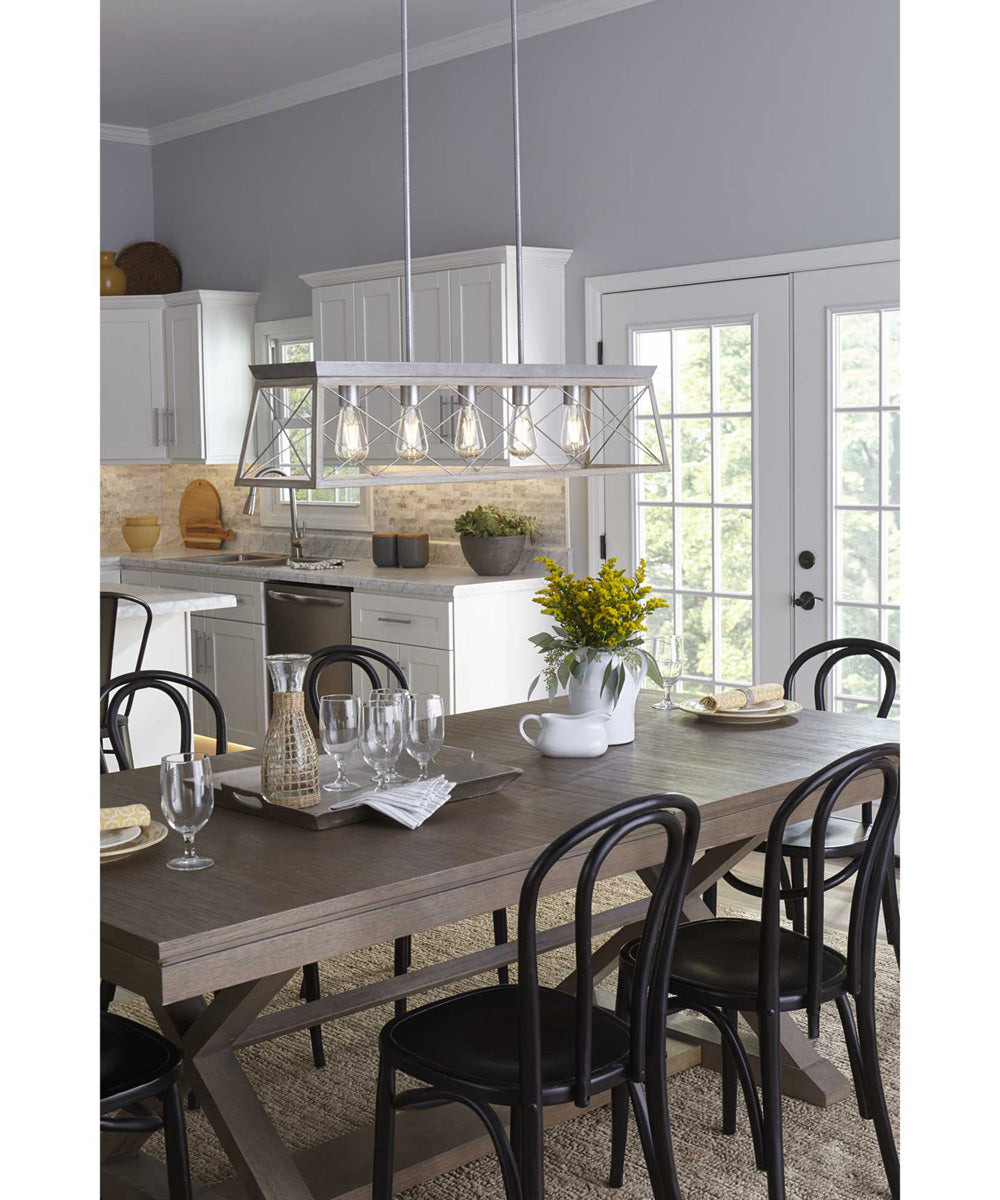 Briarwood 5-Light Galvanized Bleached Oak Farmhouse Style Linear Island Chandelier Light Galvanized Finish