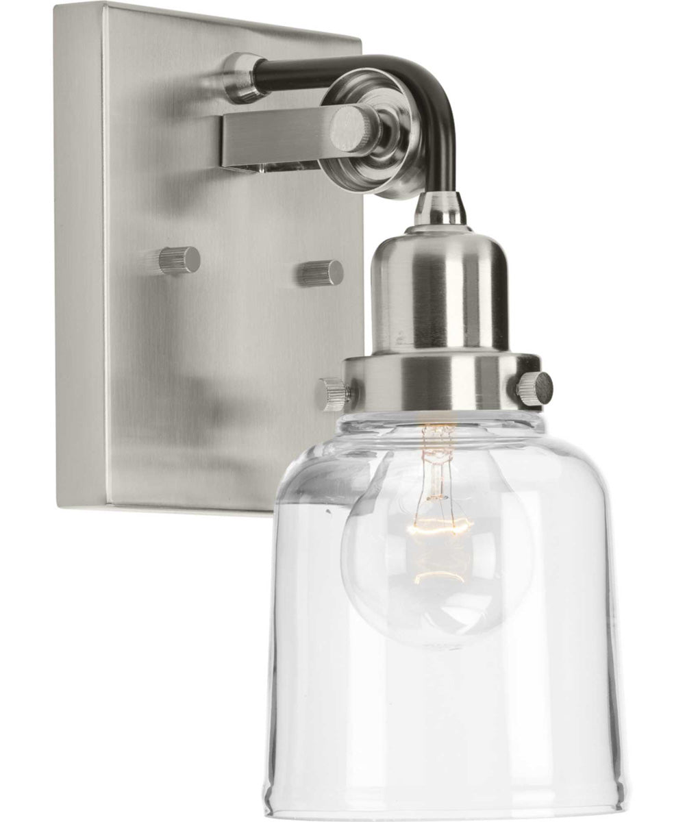 Rushton 1-Light Clear Glass Farmhouse Bath Vanity Light Brushed Nickel