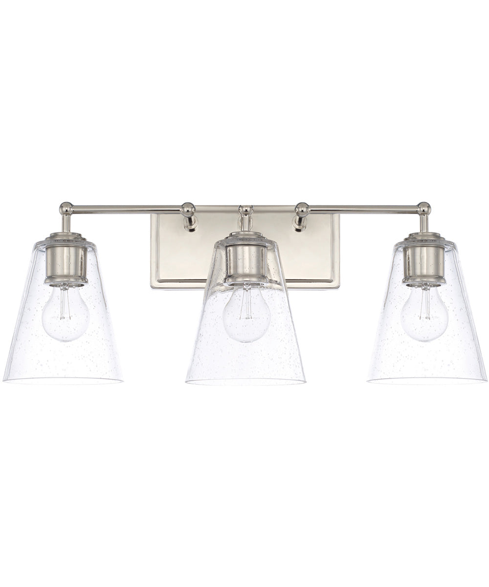 3-Light Vanity In Polished Nickel With Clear Seeded Glass