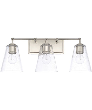 3-Light Vanity In Polished Nickel With Clear Seeded Glass