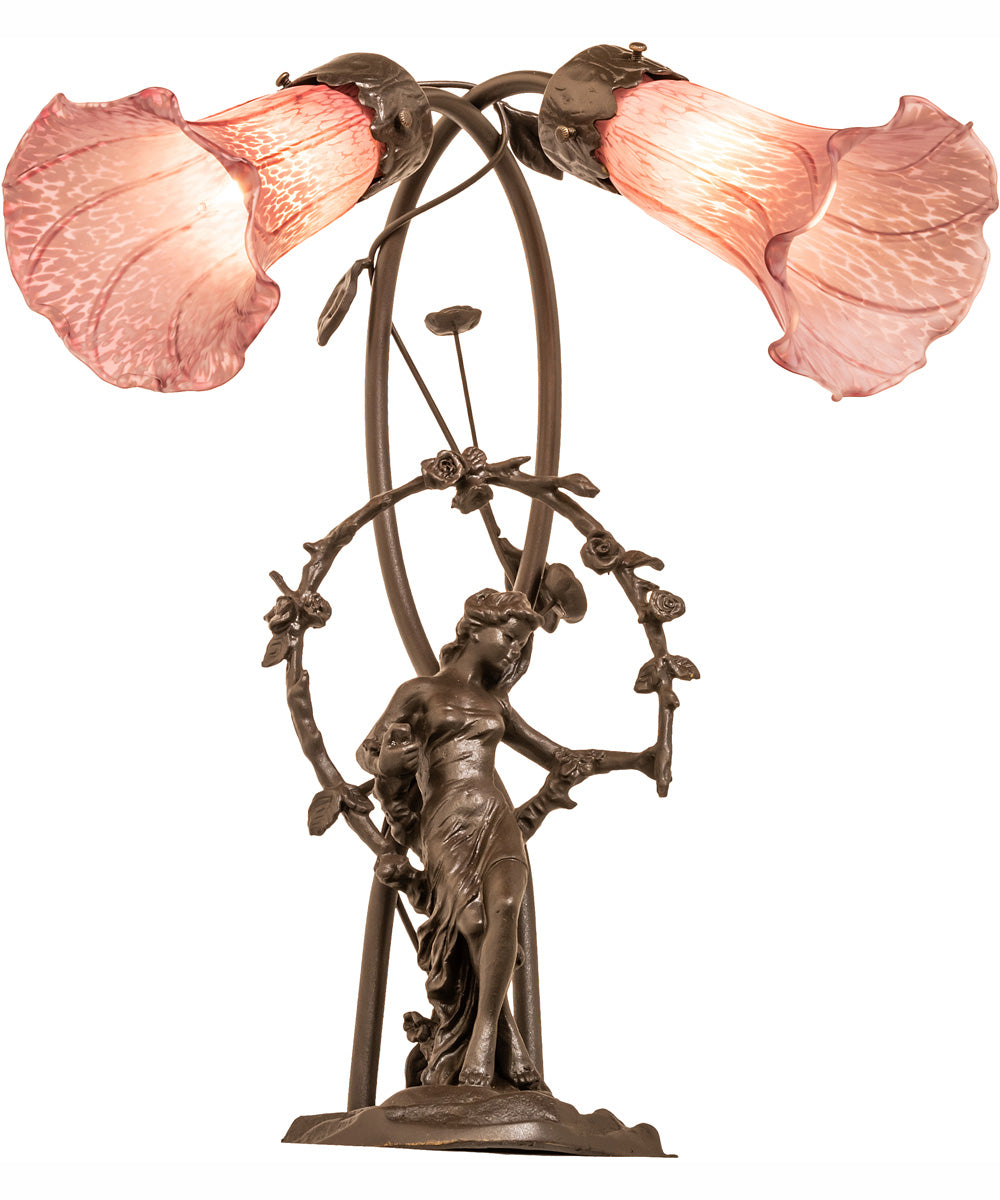 17" High Lavender Tiffany Pond Lily 2 Light Trellis Girl Accent Lamp
